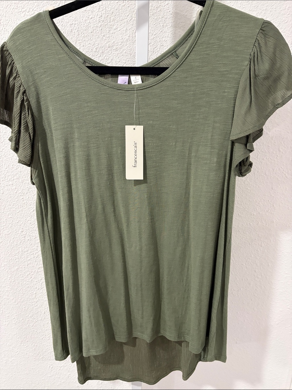 Francesca's Collections Olive Green Flutter Sleeve Short Sleeve Tee
